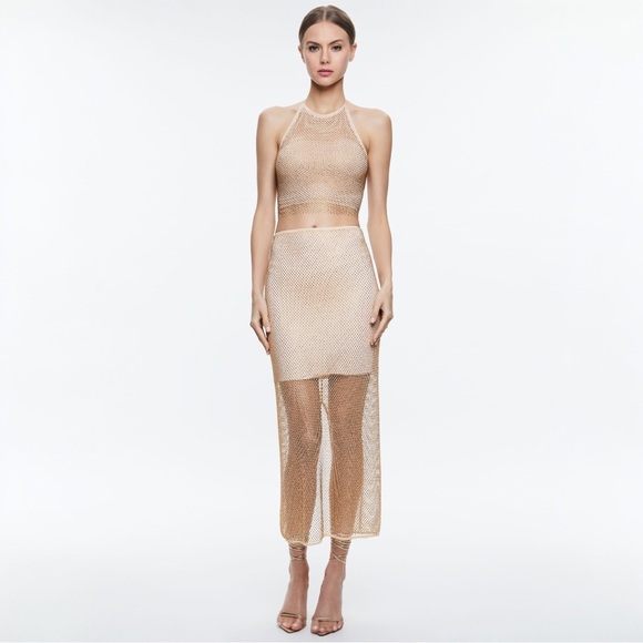 Alice + Olivia Maeve Embellished Tan Skirt - Picture 3 of 7